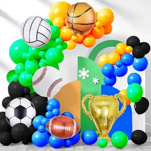 120 Pieces Sport Balloons Arch Garland Kit Basketball Balloon Arch Kit Football Balloon Baseball Foil Balloons Sports Party Supplies