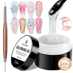 Nail Rhinestone Glue Gel with Brush Pen Set, 15ML Top Coat Clear Nail Gem Glue Wipe-Off Super Strong Adhesive Nail Art Glue Gel for Nail Decorations 3D Stones Charms Flowers, Nail Lamp Neede