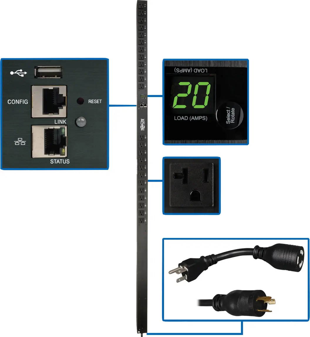 Tripp Lite TRL-PDUMV20NETLX Remote Control Power Monitor 1.9kW Single-Phase Switched PDU, 20A LX Platform Interface, 120V Outlets, 10 ft. Cord