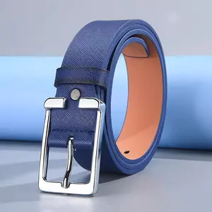 1pc Men's White/Blue Golf Belt with Square Buckle - Embossed Belt Suitable for Casual Wear, Golf Course & Holiday Gifts (New Year/Valentine's Day) - Size for Golfers & Everyday Use belt belts belts for men