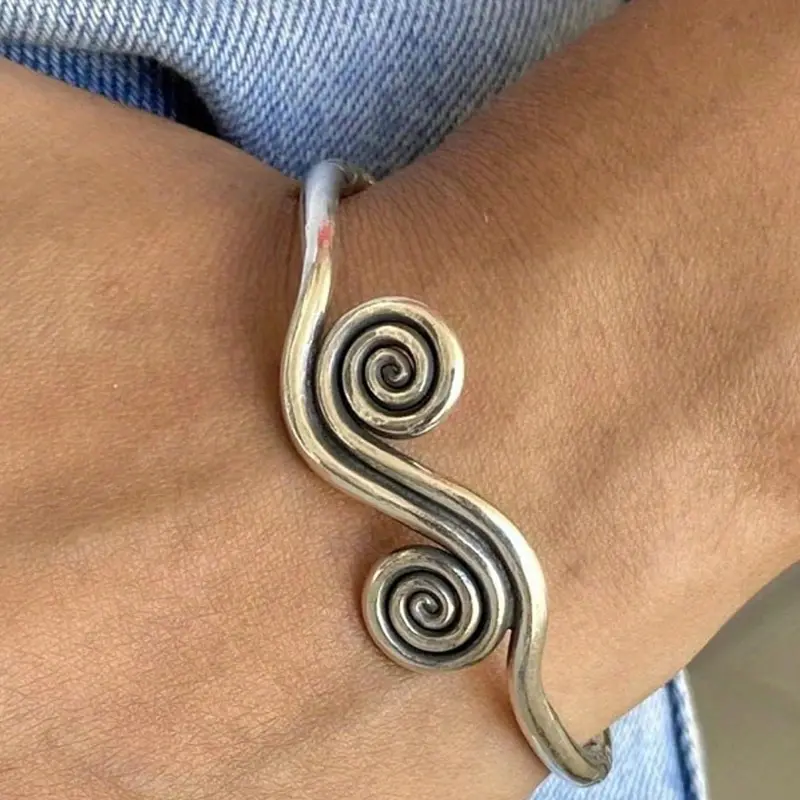 Unisex Boho Ethnic Style Spiral Design Adjustable, Minimalist Bangle, Zinc Alloy Material, Vintage Jewelry for Daily Wear, Retro Open Cuff Bangle, Fashion Bangle