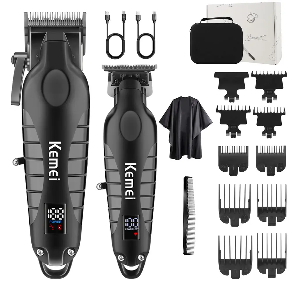 KEMEI Professional Cordless Barber Set with an Adjustable Blade Clipper and 0-Gapped T-Blade Trimmer, 2-Piece USB Charging Hair Cutting Kit, Adjustable Blade Clippers tiktokshopbacktoschool