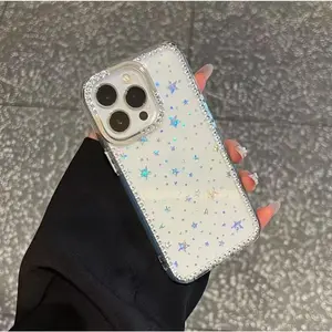 Flash diamond star high-transmitting mobile phone case, large-hole flash diamond electroplated camera frame, suitable for iPhone16/15/14/13/12promaxplus protective cover, Halloween gift, Easter gift, Christmas gift