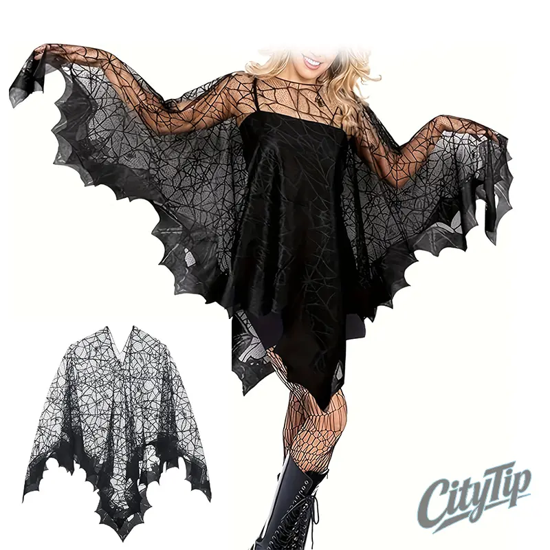 Halloween Spider Web Poncho for Women, Lace Spiderweb Bat Wing Cape, Witch Vampire Shawl Costume, Gothic Halloween Costume Cover Up, Spooky Season Outfit, Cosplay Cape, Festival Party Costume, Haunted House Costume, Fall Halloween Essentials,
