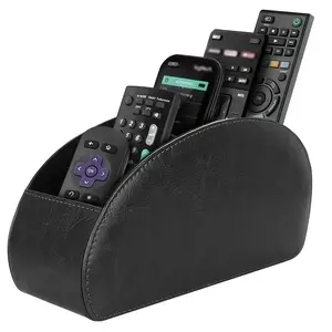 Remote Control Holder with 5 Compartments, Multi Compartment Organizer, PU Leather Desktop Organizer Box, Stores TV DVD Blu-Ray Media Player Heater Controller