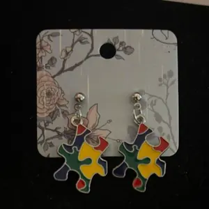 Handmade Autism Awareness Puzzle Piece Earrings Colorful Design for Awareness Support