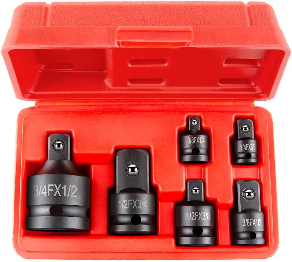 6-Piece Multi-Size Impact Socket Adapter & Reducer Metal Kit - 1/4", 3/8", 1/2", 3/4" Chrome Vanadium Steel, Durable Versatile Tool for Ratchet Extension, Conversion, Automotive Maintenance, Construction Projects, Maintenance Tasks