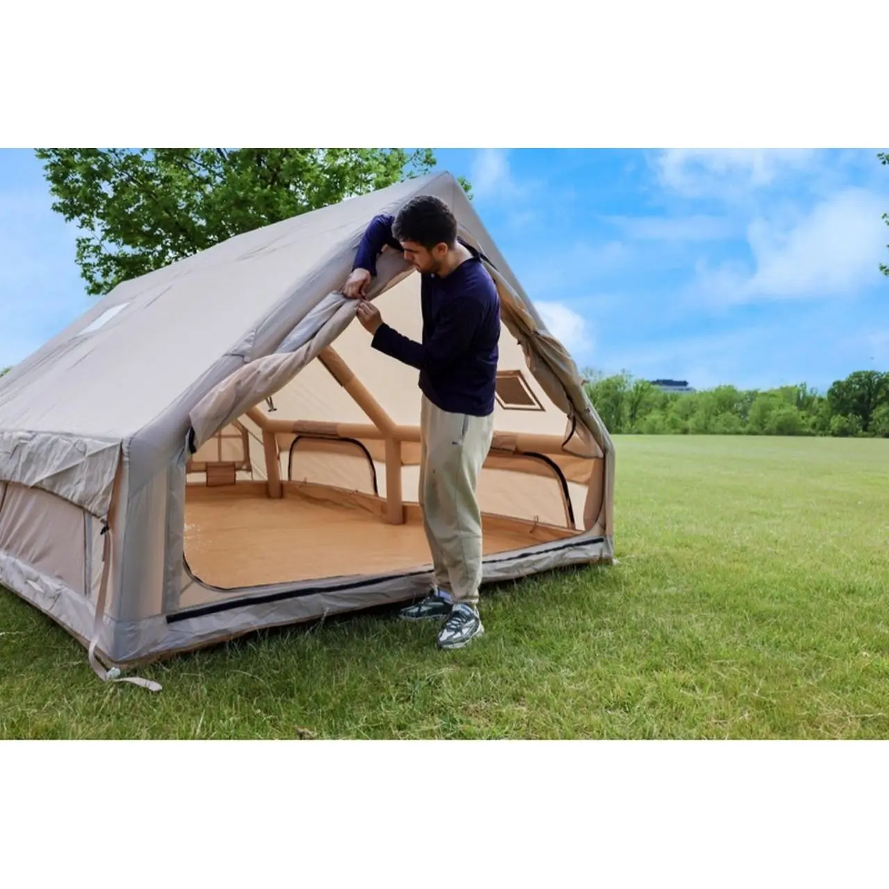 Inflatable Camping Tent Kit - Complete Set with Large Tent, Mattress, Electric Pump, Manual Backup - Ideal for Family Trips & Festivals
