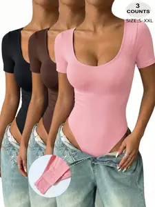 Women's Crop Jumpsuit, Shapewear, Waist Control Seamless Design, Soft Elastic Stretch Fabric, Perfect for Fall & Winter Daily Wear, Round Neckline, Long Sleeves