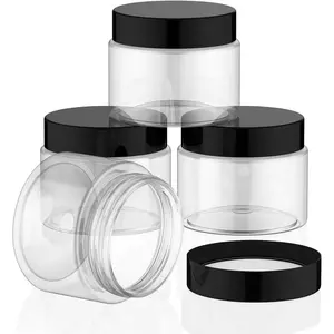 4 Pieces Round Clear Wide-mouth Leak Proof Plastic Container Jars with Lids for Travel Storage Makeup Beauty Products Face Creams Oils Salves Ointments DIY Making or Others