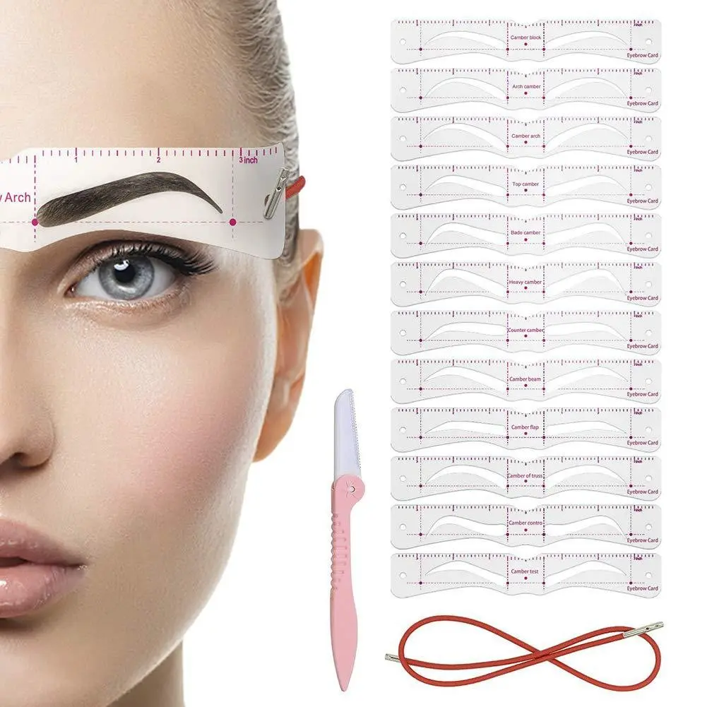 1 Set Headband Eyebrow Stencil Kit – Silicone brow shaping tool with 12 templates, rope and grooming tools, Cosmetic, Eyebrow Styling Kit. Easy-use design helps create symmetrical perfect eyebrows, ideal for beginners and daily makeup use.