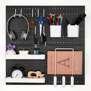 VEVOR Pegboard Combination Kit, 11x 11 Plastic Pegboard, 4 Panels, Peg Board Wall Organizer Kit with Accessories, for Garage Tool Storage Kitchen Living Room Craft Room Office Bathroom Home, Black