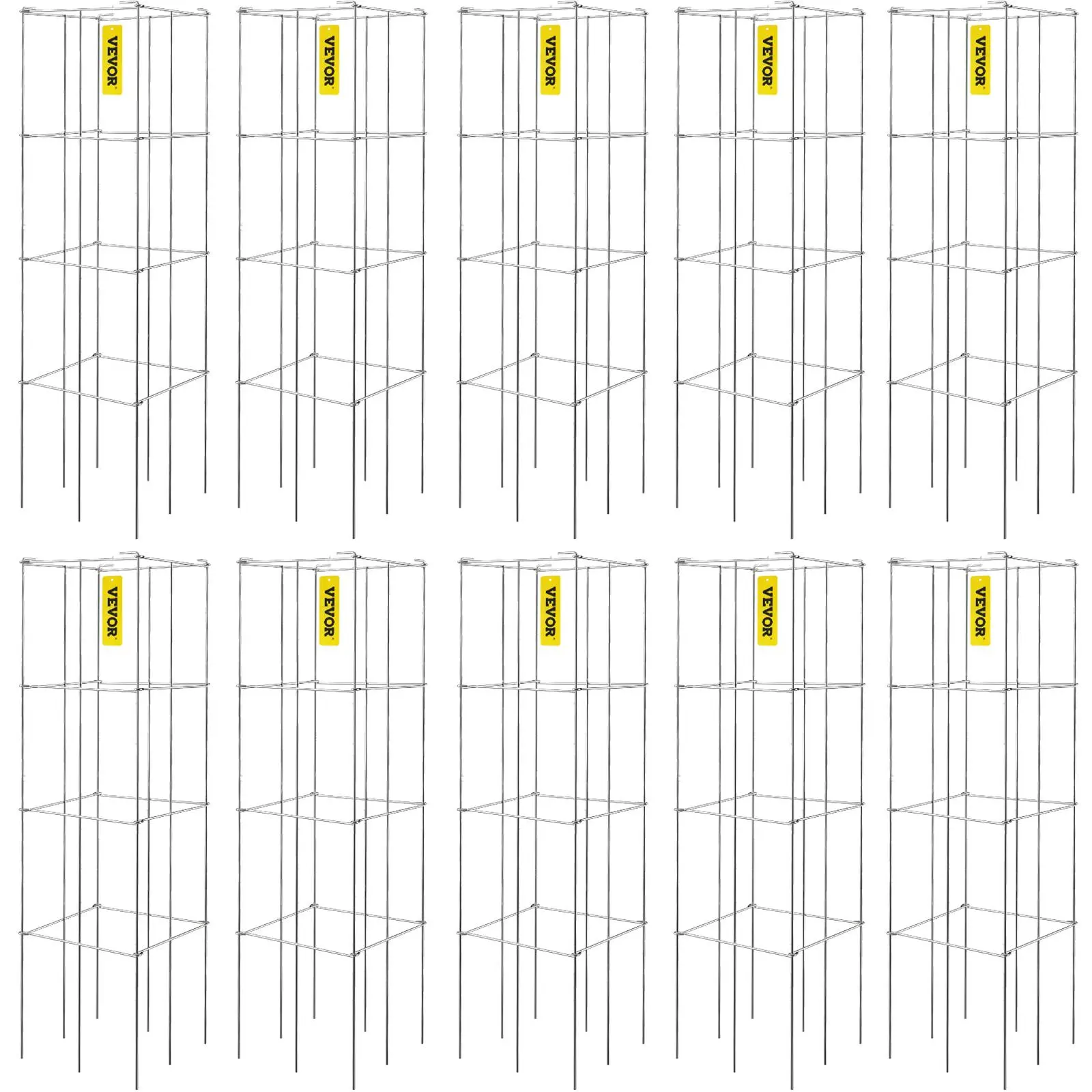 【Summerfinds】VEVOR Tomato Cages,  11.8\" x 11.8\" x 46.1\", 10 Packs Square Plant Support Cages, Silver PVC-Coated Steel Tomato Towers for Climbing Vegetables, Plants, Flowers, Fruits
