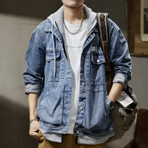 Fake two denim jackets, men's spring and autumn sweatshirts, hoods, handsome, trendy brands, loose jackets, and style clothes Menswear Coats spring outfits men western clothing define  jacket  jeans zip-up hoodie