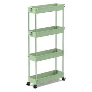 Slim Rolling Storage Cart 4 Tier Bathroom Organizer Mobile Shelving Unit Utility Cart Tower Rack for Kitchen Laundry Narrow Places, Green 3 Tier 5 Tier