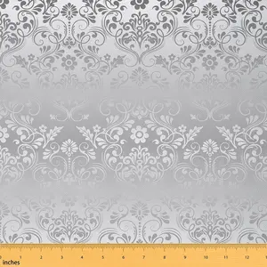 Feelyou Silver Vintage Damask Floral Print Fabric by the Yd - Tight Weave, Waterproof, Gothic Boho, Bohemian Floral Pattern Upholstery Fabric for Chairs, Indoor/Outdoor Oriental Antique Decor