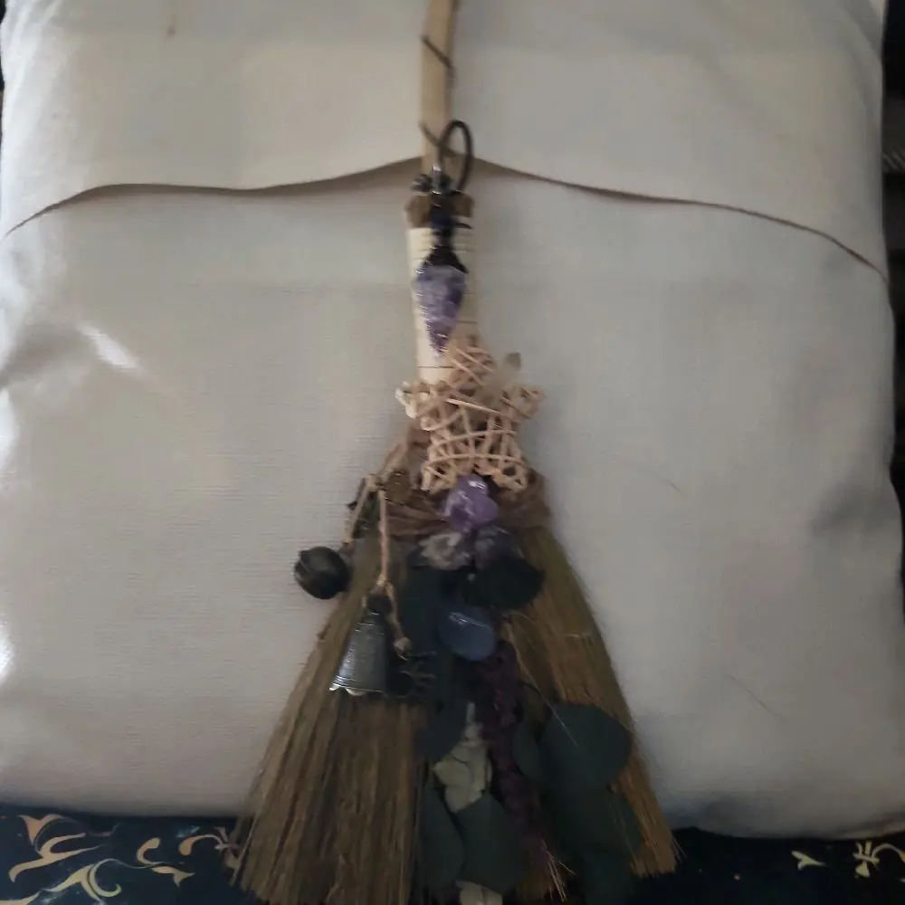 Altar broom,  protection broom,  crystal broom, animal bone altar broom, altar besom