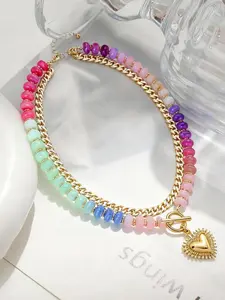 Dopamine Colorful Beaded Daily Wear Necklace Ethnic-Style Collarbone Chain with Stackable Heart Pendant for Stylish Looks and Versatile Jewelry Boho Style Jewelry