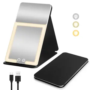 Rechargeable Portable Travel Makeup Mirror with Stand Case, 20X Magnification, Foldable Slim PU Cosmetic Mirror with 3 LED Light Modes & Touch Dimming – Perfect Gift for Valentine’s & Mother’s Day