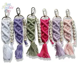 Handwoven Cotton Macrame Keychain - Morandi Color Beaded Letter Keyring with Tassel, Personalized Handmade Accessory for Camping & Hiking Gear, Picnicware Bags & Gifting