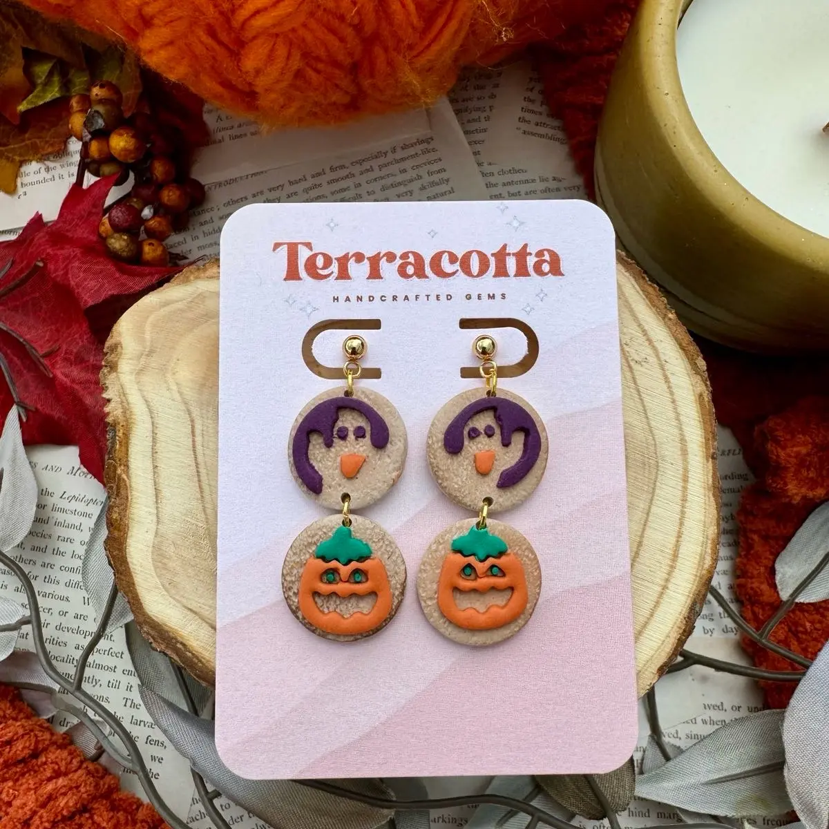 Pillsbury Halloween Cookie Polymer Clay Earrings with 2 Mirrored Cookies, Spooky and Fall Earrings