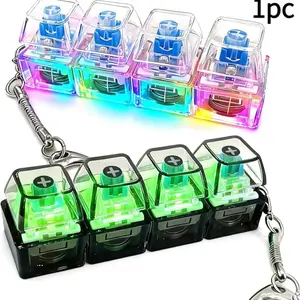 Glowing Keyboard Stress Relief Keychain, LED Light Visual Element Pressure Release Button, Portable Keyboard Stress Toy, Clicker Keyring for Anxiety Relief