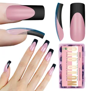 NOVO OVO Halloween Black French Tip Press on Nails - Medium Slightly Curved, Berry Pink Full Cover, Extra Thick M Soft Gel False Nails for Acrylic, Requires Builder Gel Top Coat, No Glue Included, 15 Sizes, 240 Pcs, Acrylic Press On Nails, Nails Press On