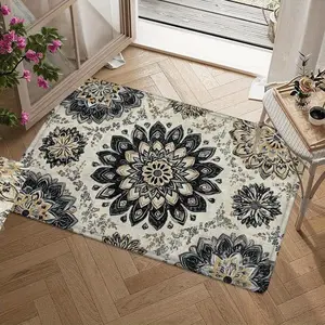 Flannel thickness   vintage pattern doormat with mandala print non-slip absorbent area Mat comfortable floor mat machine washable suitable for entrance kitchen living room bedroom