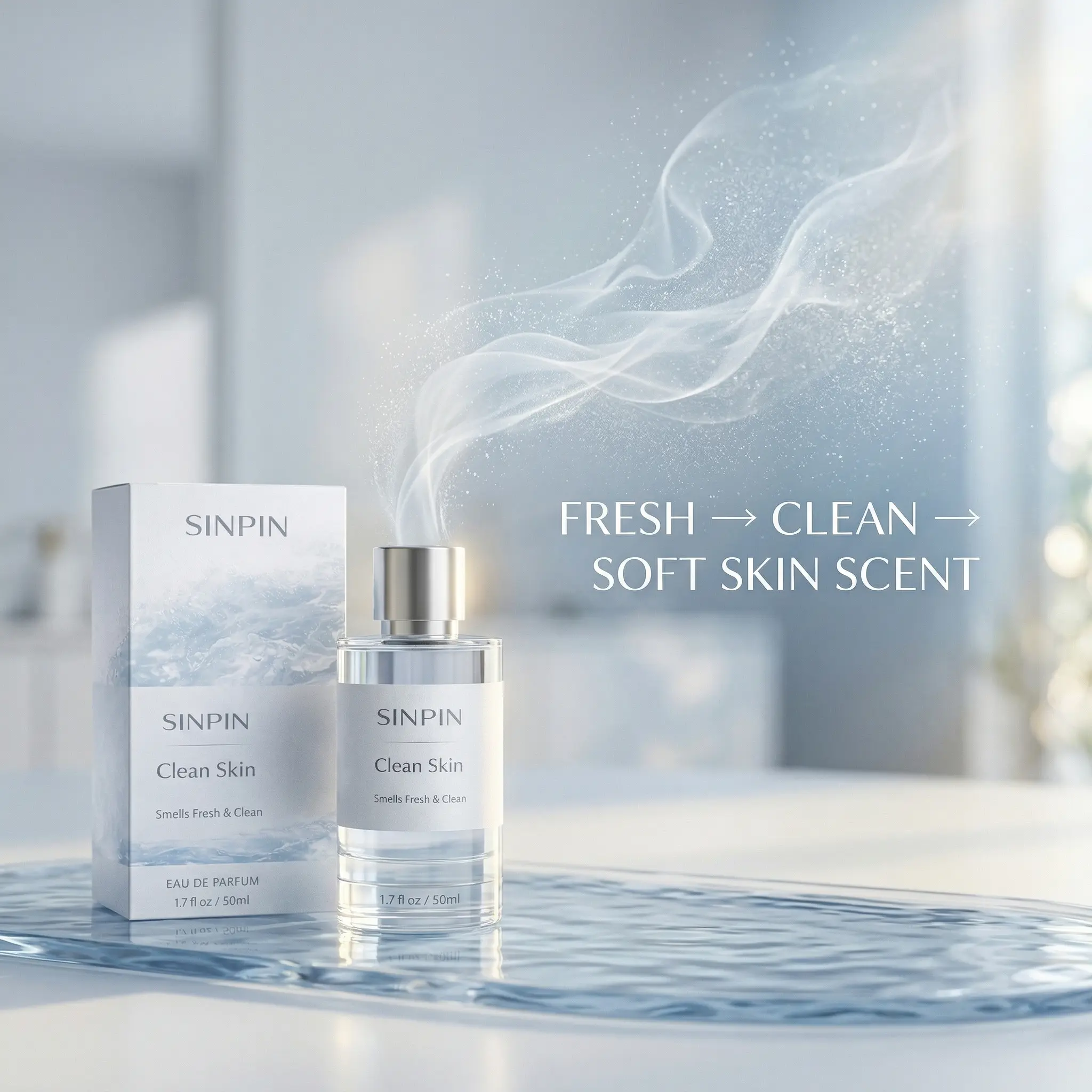 SINPIN Clean Skin Eau de Parfum 50ml – Fresh Clean Perfume for Women & Men, Soft Musk Skin Scent, Light Everyday Fragrance, Long Lasting Clean Girl Perfume