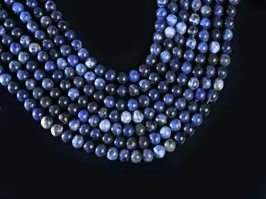 Natural Sodalite A Gemstone Round Smooth Beads String 15.5 Inches Long 4/6/8/10 MM for Jewelry Making and Crafting - AS & JG