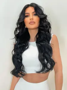 V Part Wig Body Wave Hairstyle Loose Body Wig Synthetic Wigs for Women 24inch Black Hair V Part Wigs Upgrade U Parts Wig Glueless Full Head Clip in Half WIG for Women