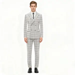 Viral Men's Double-Breasted Plaid Suit Set | Slim Fit Trendy Formal Outfit for Wedding/Business/Cocktail | Stylish Tailored Groom Blazer & Pants bedazzled  suit business jacket luxury  suits Plaid Prom Suit Set men 2 piece sets slim