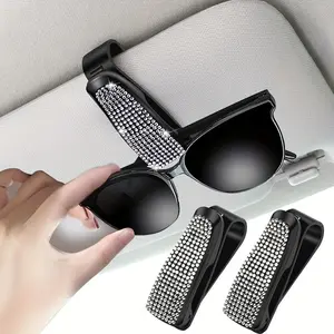 1pcs Car Sunshade Multifunctional Clip, Rhinestone Decor Car Sun Visor Glasses Holder
