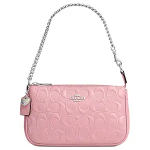 Coach Nolita 19 Small Heart Pendant Chain Handle Zipper Closure Iridescent Leather Handbag For Women In Pink