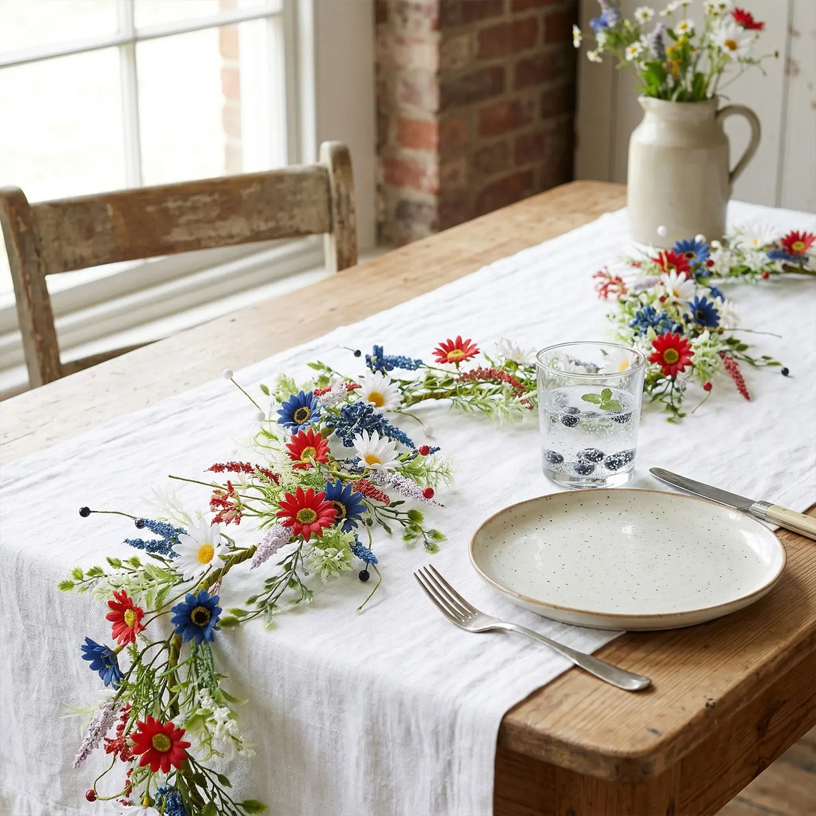 4th of July Decor 🇺🇸 Red White Blue Daisy Flower Garland | Patriotic Decorations Hanging Vine Decorative Greenery for Party, Porch, Home (150/180cm)