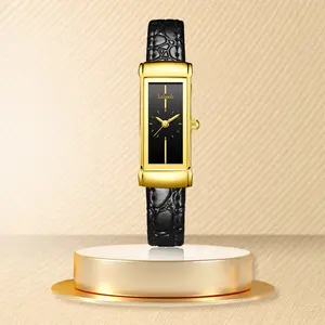 Elegant Square Rose Gold Women's Watch Minimalist Quartz Black Dial Black Leather Strap Retro Modern Waterproof Style Perfect Christmas Valentine's Day Gift-LA426