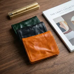 Vintage tumbled Leather Wallet - Unique Hand-Scrunched Texture - Full Grain  natural tanned Bifold - Compact Artisan Purse