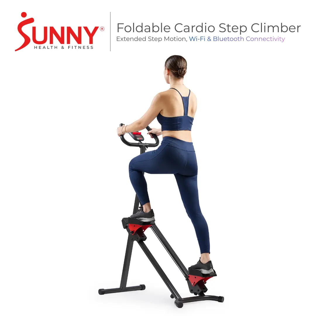 SUNNY Foldable Stair Stepper Climber Whole Body Workout Home Gym Fitness Equipment with Extended Range Motion Dual Handlebars Compact Space Saving Cardio Trainer for Hiking Climbing Leg Glute Core Exercise Quiet Operation 330 lbs Capacity