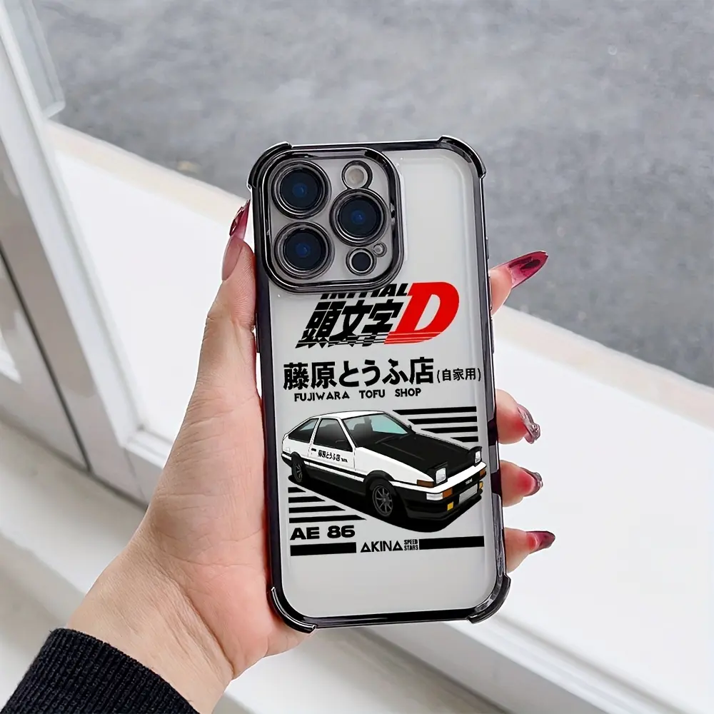 Initial D Japan Anime Shockproof Transparent Soft Cover Phone Casing - Protection Accessory for iPhone 7-8 Plus,X,XR,XS Max,11-16 Pro Max Smartphones