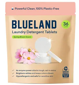 BLUELAND Laundry Detergent Tablets, 36 Count, Spring Bloom Scent, Plastic-Free Eco-Friendly Pods, Sheets, Liquid Alternative - Natural, Gentle