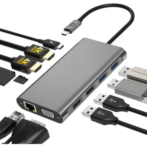 USB C Laptop Docking Station Dual  HDMI for   11 in 1 Type USB C Hub Triple Display Multiport Adapter Dongle to 2 HDMI 4K Ethernet 4 USB PD SD TF VGA for MacBook  Surface