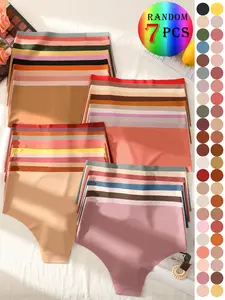 Women's High-Waisted Seamless Underwear Set, Plain Slim Fit Breathable Triangle Panties, Comfortable Invisible Design, All Seasons Wear