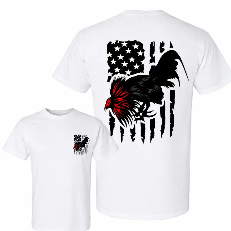 Gamefowl Rooster USA Flag T-Shirt, American Fighting Rooster Graphic Tee Patriotic, Chicken Lover Shirt, Vintage USA Flag, Gamecock Design, Farm Life Poultry Breeder Gift, Independence Day Unisex Apparel