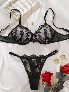 Lace Embroidered Lingerie Set for Women, Breathable Comfortable Fit with Adjustable Straps, Perfect for Daily Wear and Romantic Occasions Underwear