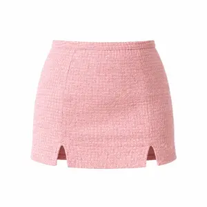 Pink Tweed Mini Skirt with Scalloped Hem for Women's Fashion
