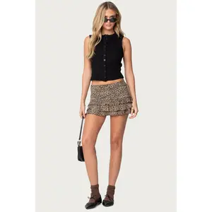 Ruffled Leopard Printed Mini Skirt