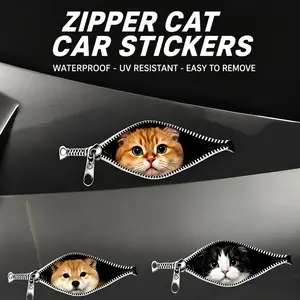 Zipper Cat Car Decal, Funny Peeking Cat Sticker, Waterproof UV Resistant Auto Sticker for Car Window Bumper Laptop, Cute Gift for Cat Lovers