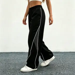 Women's Retro Striped Baggy Track Pants - Baggy Sweatpants, Spring/Summer Lightweight Polyester, Comfortable Drawstring Bottoms for Skating, Gym