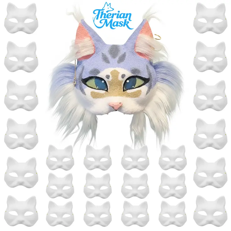 25PCS DIY Therian Mask Kit Include 12 Vibrant Colors Painting Tools Blank Animal Masks for Costume Party Cosplay Halloween Valentine's Day Gift fnaf  mask