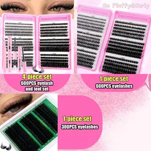 640/300pcs DIY Eyelashes Kit, 50D+60D+80D False Lashes, Glue, Remover, Tools, Beginner Friendly, Home Use, Recyclable